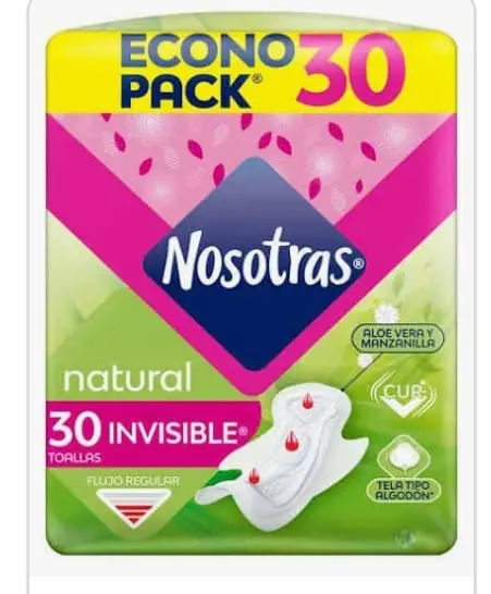 TOALLAS HIGIENICAS NOSOTRAS INVISIBLE CLASICA TELA 30 UND