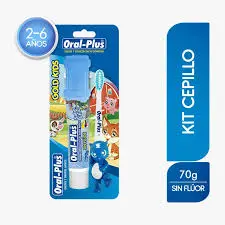 CREMA DENTAL SIN FLUOR ORAL PLUS GOLD 70 +CEPILLO + PROTECTOR NIÑO