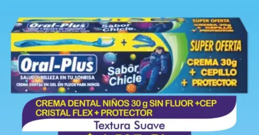 [2075] CREMA DENTAL SIN FLUOR ORAL PLUS X 30 NIÑO+ CEP CRISTAL FLEX + PROT