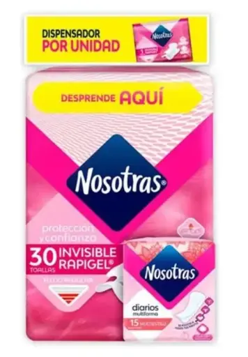 [18281] TOALLAS HIGIENICAS NOSOTRAS INVISIBLE RAPIGEL 30 UND + PROTECTORES