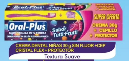 [2076] CREMA DENTAL SIN FLUOR ORAL PLUS X 30 NIÑA + CEP CRISTAL FLEX + PROT